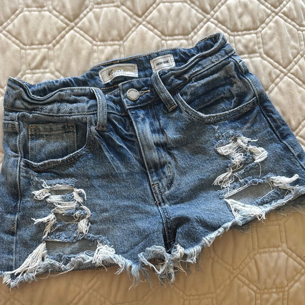 KanCan Blue Distressed Denim Shorts